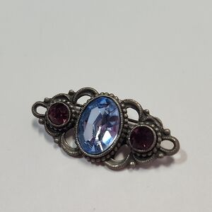 1928 Jewelry Co Silver Tone Brooch Pin w/ Blue & Pink/Purple Rhinestones